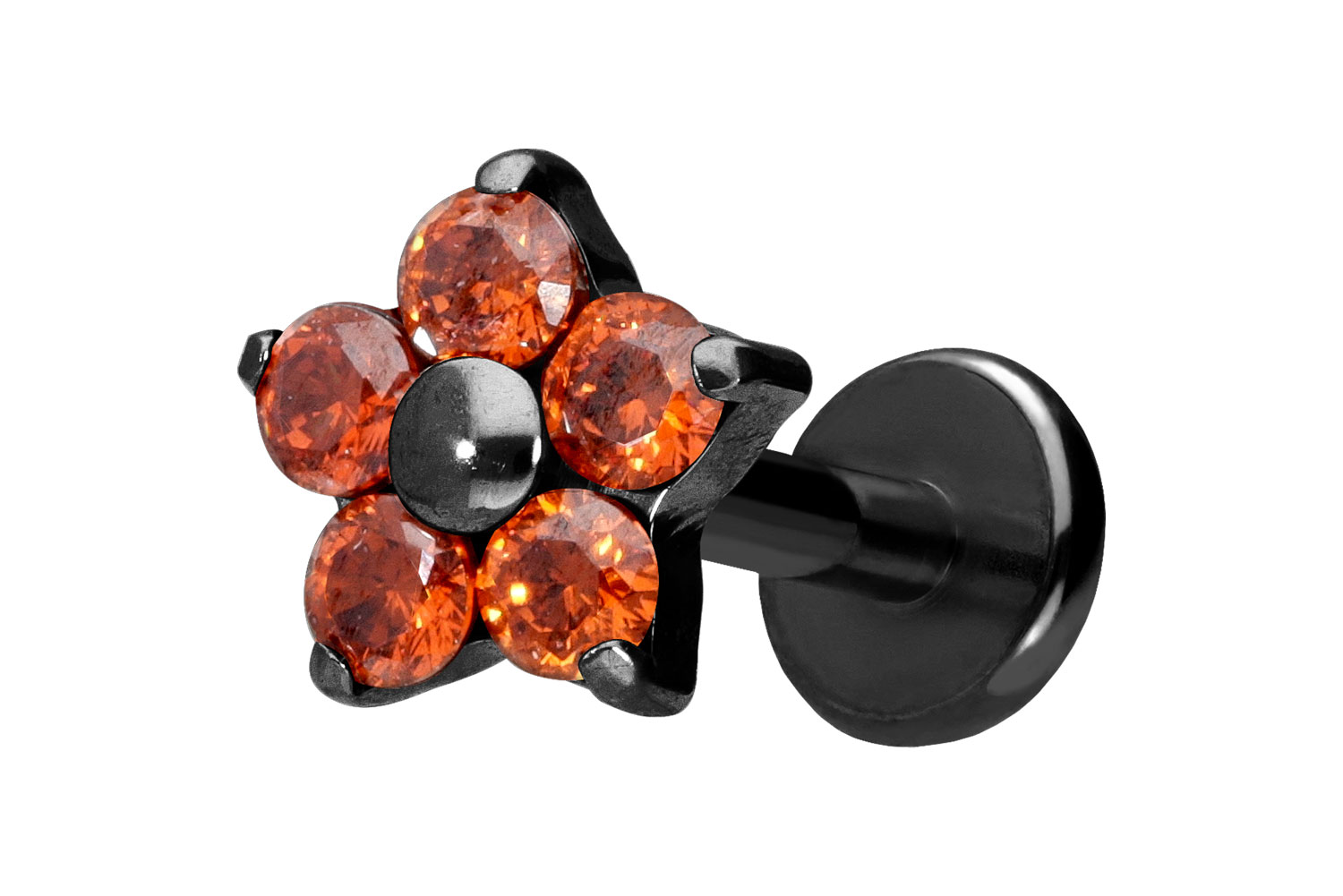 Titan Labret Piercing mit Push Fit KRISTALLBLUME